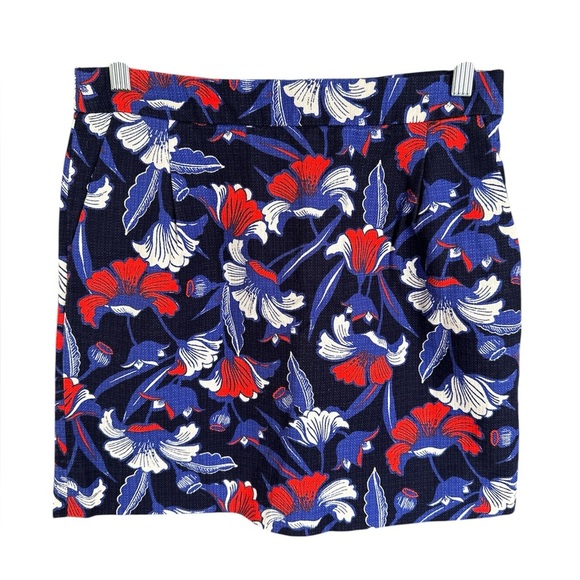 J. Crew Womens Size 4 Floral Red White Blue Short Mini Skirt Zipper Closure - Picture 1 of 3
